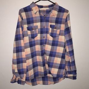 pink, blue, and white flannel